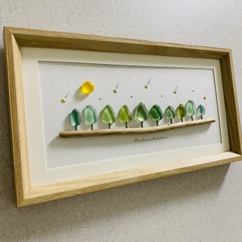 シーグラスアート 大きいサイズ インテリア雑貨 癒しの森 星に願いを 観葉植物 置物 北欧ガラス細工 贈り物 プレゼントの画像