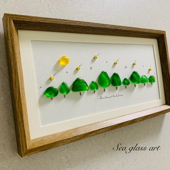 シーグラスアート 大きいサイズ インテリア雑貨 癒しの森 星に願いを 観葉植物 置物 北欧ガラス細工 贈り物 プレゼント