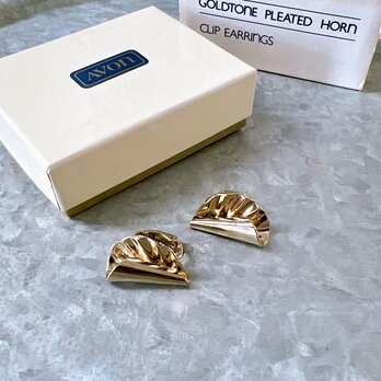 YA127-【 AVON 】エイボン・ヴィンテージイヤリング 1982 Deadstock Pleated Hornの画像