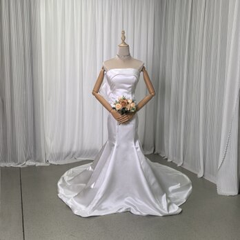 ウェディングドレス ベアトップ マーメイドライン リボン デザイン感 編み上げ 結婚式の画像