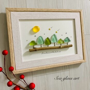 シーグラスアート インテリア雑貨 癒しの森 星に願いを 観葉植物 置物 北欧ガラス細工 贈り物 プレゼント