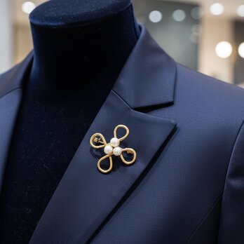 パール＆エターナルフラワーモチーフブローチ アンティーク調ゴールド｜優雅【ebro2】