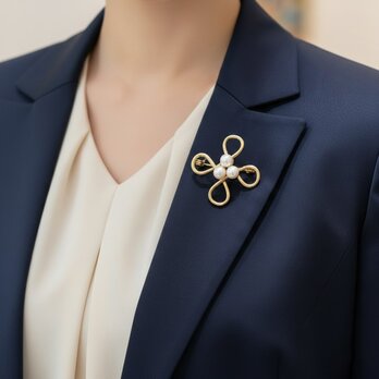 パール＆エターナルフラワーモチーフブローチ アンティーク調ゴールド｜優雅【ebro2】