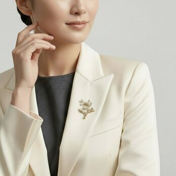 ホワイトベリー リーフモチーフブローチ アンティーク調ゴールド｜大人上品【ebro3】