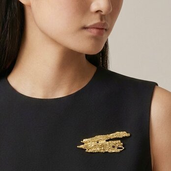 ゴールデンテクスチャーブローチ アンティーク調ゴールド｜存在感アクセント【ebro6】