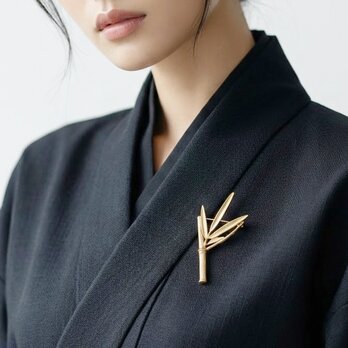 優雅 バンブーモチーフ ブローチ アンティーク調ゴールド｜植物モチーフ【ebro8】