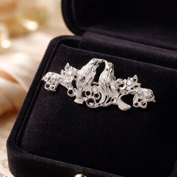 ラブバード 鳥モチーフ ブローチ 光沢シルバー｜大人上品【ebro9-3】