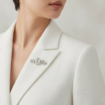 ラブバード 鳥モチーフ ブローチ 光沢シルバー｜大人上品【ebro9-3】