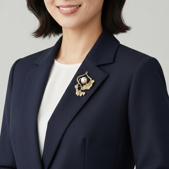 真鍮製 パール＆ロータスブローチ アンティーク調ゴールド｜上品華やか【ebro13】