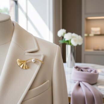 パール＆イチョウリーフモチーフブローチ【ebro16】