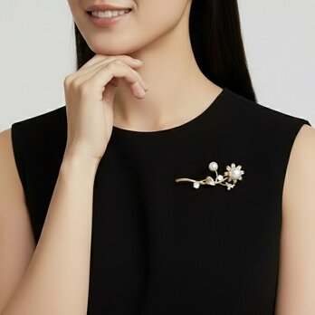 パール＆フローラルブランチブローチ アンティーク調ゴールド｜上品な贈り物【ebro18】