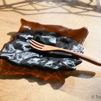 ガラスのトレイ -「茶色のガラス 」● 17cm・茶色・光沢の画像