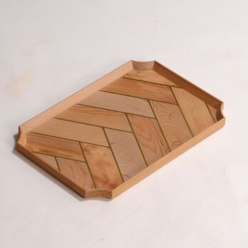 ヘリンボーンの隅切御盆 ツガ 小サイズ 【限定品】