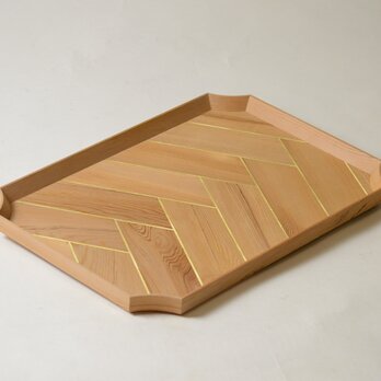 ヘリンボーンの隅切御盆【大】 ツガ【限定品】