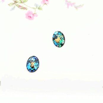 24k金箔とグリーン螺鈿と黒漆のカボションピアスイヤリング【2076】の画像