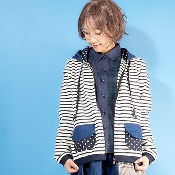 ジップアップフーディー♡ネイビーボーダーの画像