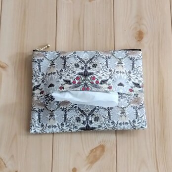 V&Aウィリアムモリス　大きめティッシュポーチ　フラット　16cm　内ポケット　いちご泥棒　グレー　　947の画像