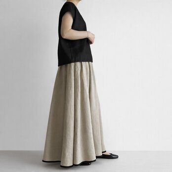 丈が選べる ギャザーフレア ロングスカート｜リネン100%_Natural