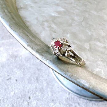 R366-ヴィンテージリング U.S.A. Silver Tone Pink Clear Rhinestone Ringの画像