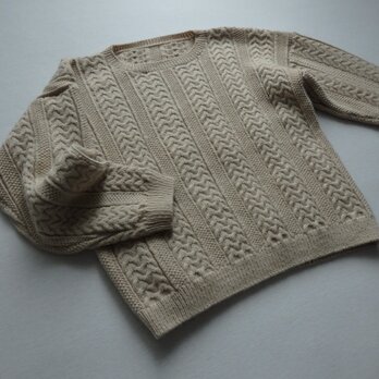 ベージュ　手編みガンジーセーター