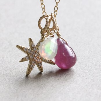 ルビー・エチオピアオパール・スター(CZ)　チャーム３点14Kgf 天然石  -Happy Bag-の画像