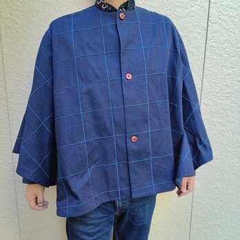 井原ジャガードデニムポンチョ（ウィンドペンブロックチェック）の画像