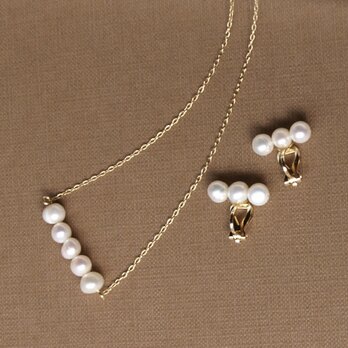 “Peal torio” 淡水パール イヤリング ネックレス セット ホワイト
