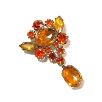 50s Vintage Orange Rhinestone Broochの画像