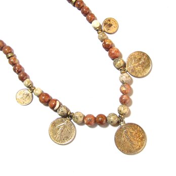 「ANNE KLEIN」 Vintage Stone × Coin Necklaceの画像