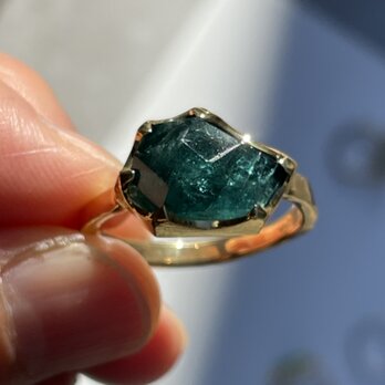 インディコライト　トルマリン　変形立体ラフカット　爪留め　シルバーSV925リング