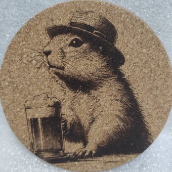 コースター　プレーリードッグとビールの画像
