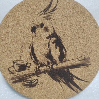 コースター　オカメインコとコーヒーの画像