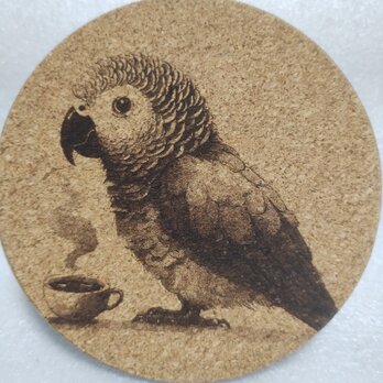 コースター　ヨウムとコーヒーの画像