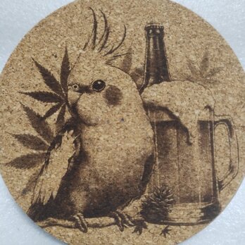 コースター　オカメインコとビールの画像