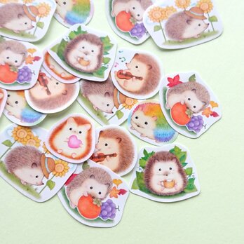ハリネズミちゃんのフレークシール 24枚入(6種類×各4枚)の画像