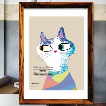 Japanese　猫　送料無料　イラスト　アート　ポスター　アートポスター　A4　  アート/sei検索　3287の画像