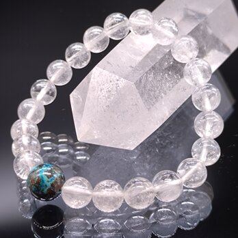 ヒマラヤ水晶・クリソコラ・8mm(親玉10mm)【高品質】ブレスレットの画像