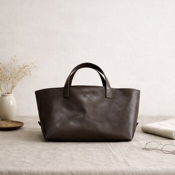 本革 トートバッグ スモールフィールドバッグ ダークモカブラウン 横長 小さめ 牛革 レザー 軽量 シンプル ユニセックス