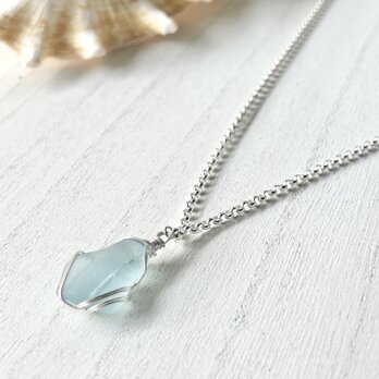 《Silver925》海の一欠片 空色シーグラスのネックレス 50cmの画像