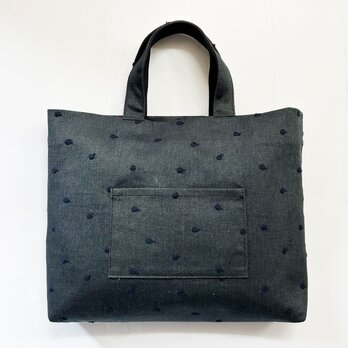 大人も使えるレッスンバッグ　絵本バッグ　刺繍トートバッグ　2ポケット　お稽古バッグ　サブバッグの画像