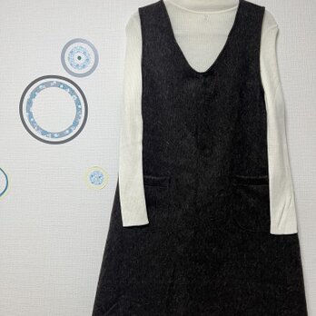 毎日着たい大人服　Aラインジャンパースカート　ウールシャギー100%  ブラウンの画像