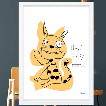 Hey Licky  犬　送料無料　イラスト　アート　ポスター　アートポスター　A3　  アート/sei検索　3266の画像