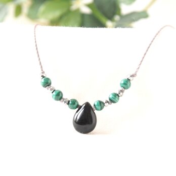 Pear Shaped Short Necklace（モリオン×マラカイト）の画像