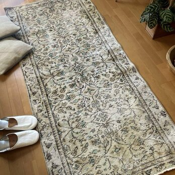 115×200 擦れシャビー　薔薇　メダリオン　トルコヴィンテージラグ