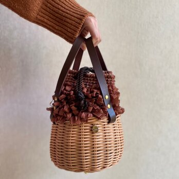 新色ブラウン！【オーダー用】籐とかぎ針編みのバッグMeggBag marche M /かごバッグの画像
