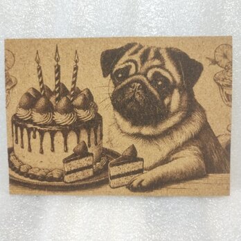 コルクシート　パグとケーキの画像