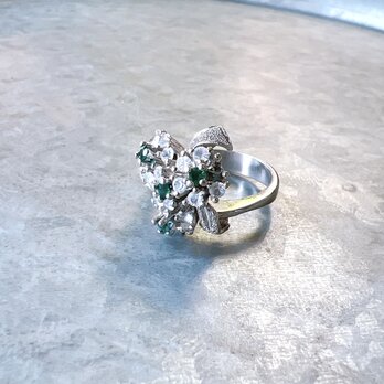 R369-ヴィンテージリング U.S.A. Silver 925 Bouquet Green Rhinestoneの画像