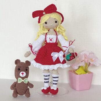 あみぐるみ・いちご狩り♡女の子とクマちゃん 着せ替え　お人形さんの画像