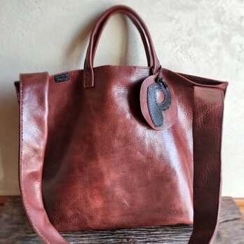 shoulder tote　濃いブラウン　オイルシュリンクレザーの画像