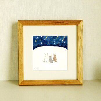 アレンジOKなオーダー制作｜原画「星が降る夜に」 ※木製額縁入り(18×18㎝フレーム）の画像